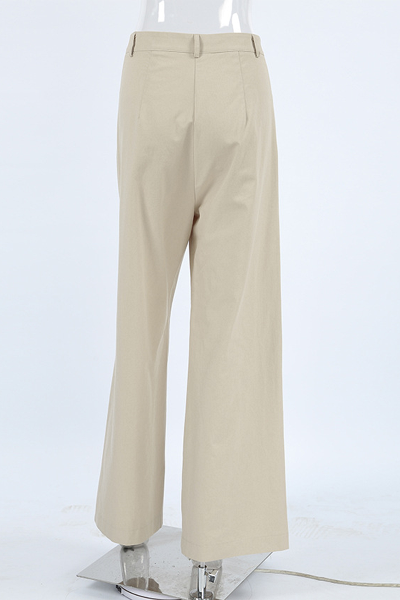 Casual Pocket Buttons Loose High Waist Wide Leg Bottoms
