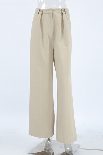Casual Pocket Buttons Loose High Waist Wide Leg Bottoms