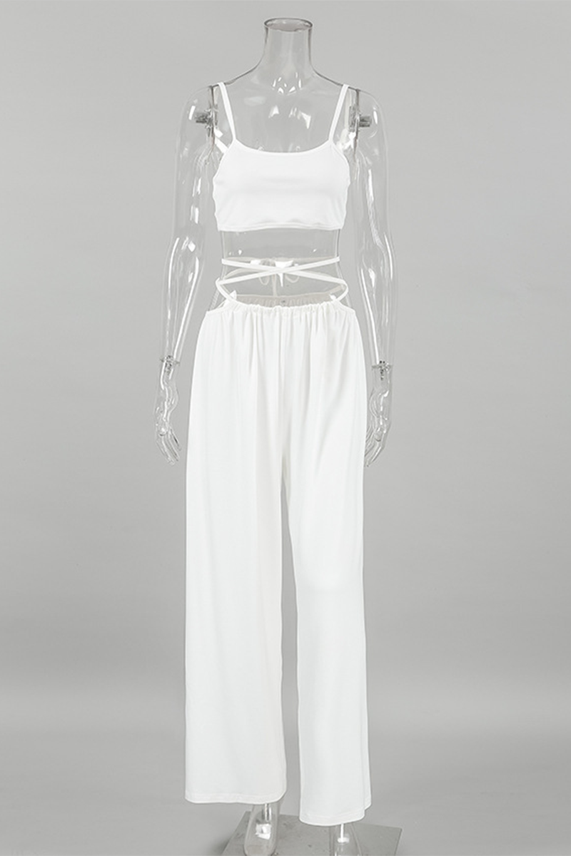 Conjunto informal de tres piezas con cuello en U, sin mangas y diseño de tirantes anudados