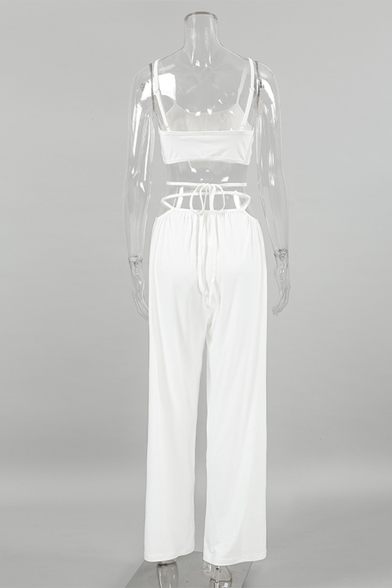 Conjunto informal de tres piezas con cuello en U, sin mangas y diseño de tirantes anudados