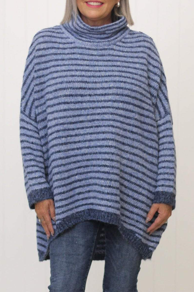 Suéteres casuales de cuello alto con rayas en contraste (5 colores)