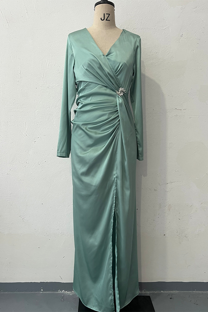 Prom Elegant Hollow Out Slit Ruched V Neck Evening Dresses(4 Colors)