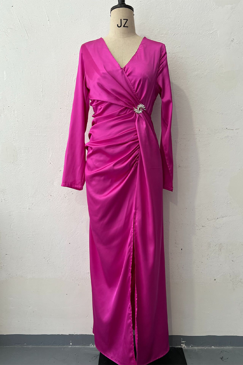 Prom Elegant Hollow Out Slit Ruched V Neck Evening Dresses(4 Colors)