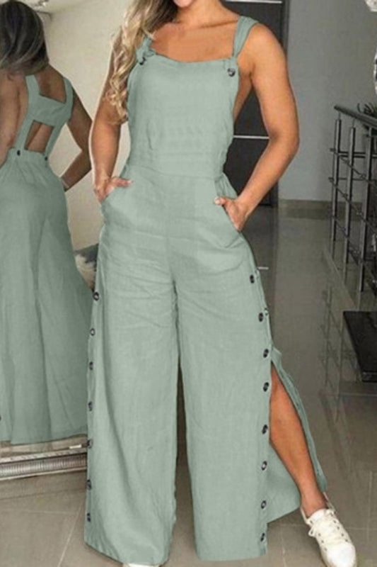 Monos casuales con botones, espalda descubierta y tirantes finos (5 colores)