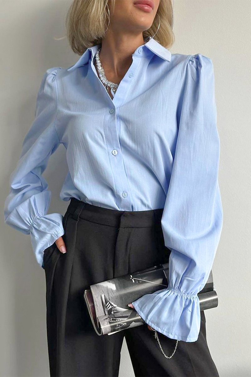 Blusas casuales con botones y cuello vuelto de patchwork