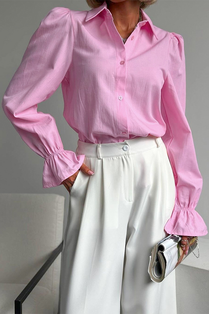 Blusas casuales con botones y cuello vuelto de patchwork