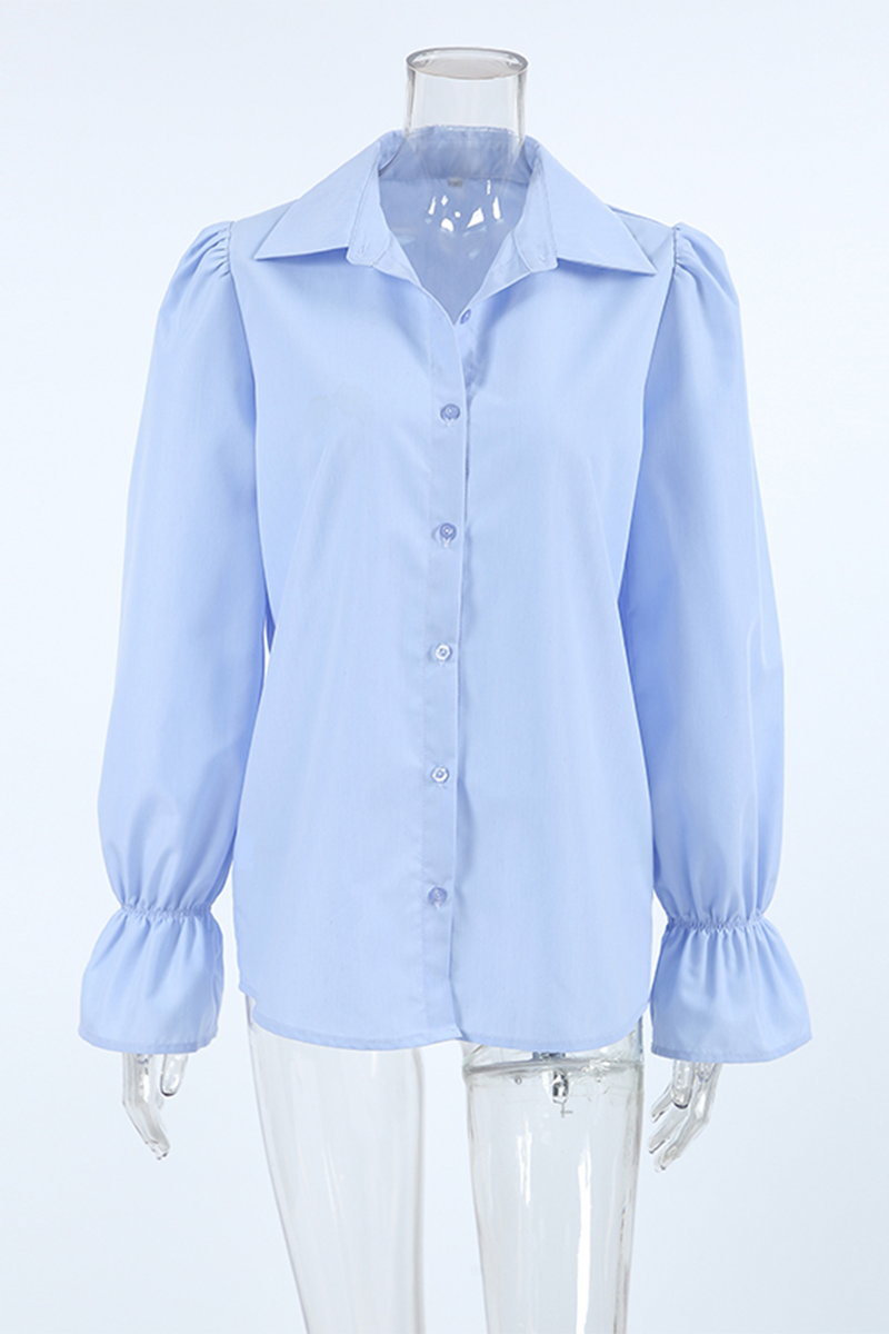 Blusas casuales con botones y cuello vuelto de patchwork