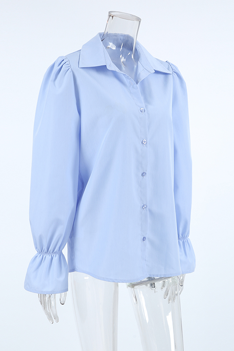 Blusas casuales con botones y cuello vuelto de patchwork