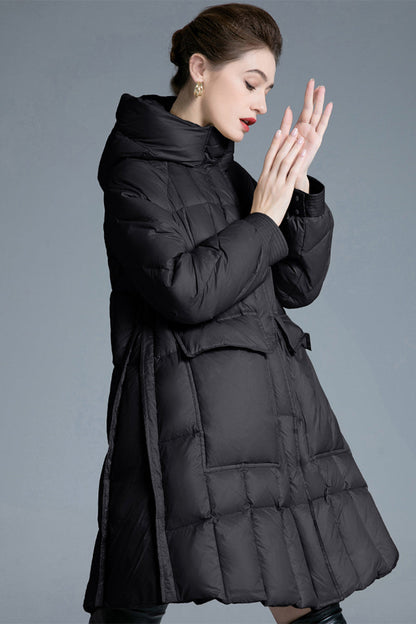 Casual Pocket Zipper White duck down Hooded Outerwear(Down content 86%~90%)