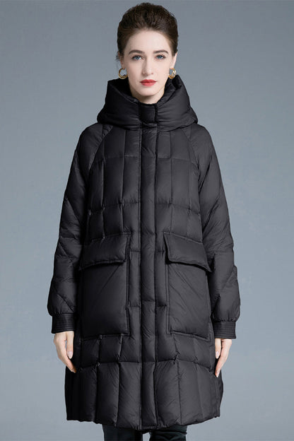 Casual Pocket Zipper White duck down Hooded Outerwear(Down content 86%~90%)