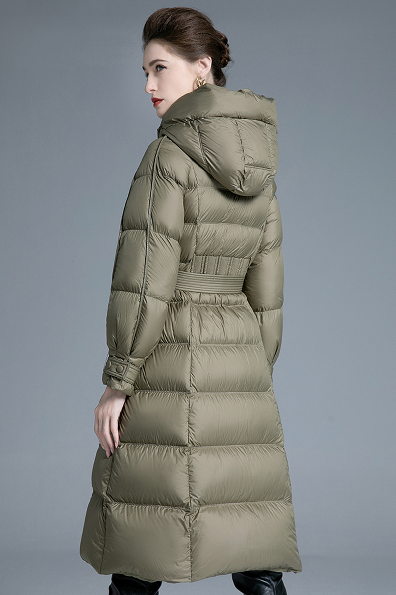 Casual Pocket Lace Up White duck down Hooded Outerwear(Down content 86%~90%)