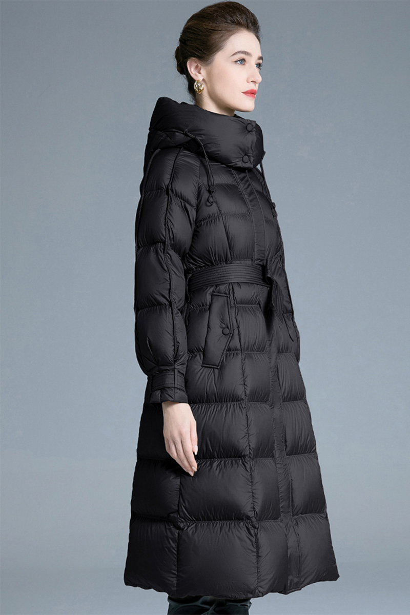 Casual Pocket Lace Up White duck down Hooded Outerwear(Down content 86%~90%)