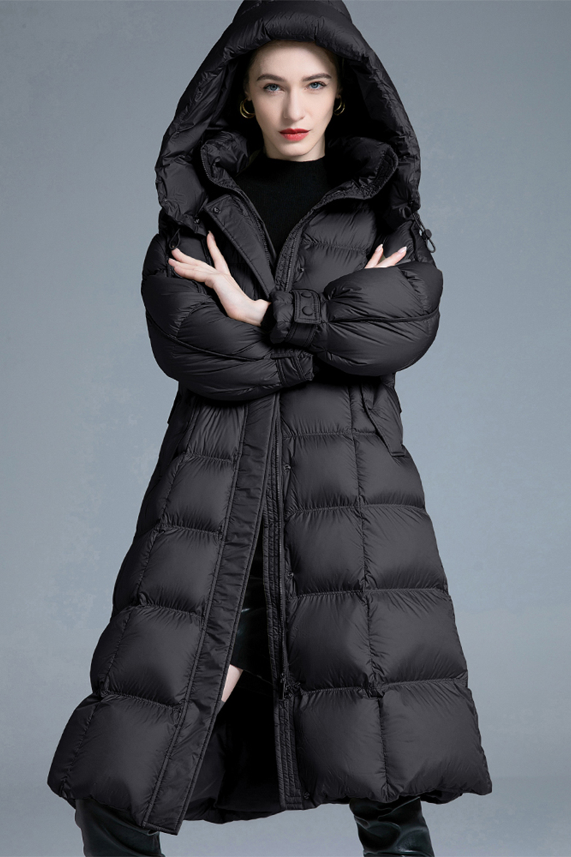 Casual Pocket Lace Up White duck down Hooded Outerwear(Down content 86%~90%)