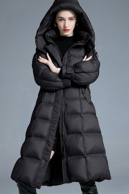 Casual Pocket Lace Up White duck down Hooded Outerwear(Down content 86%~90%)