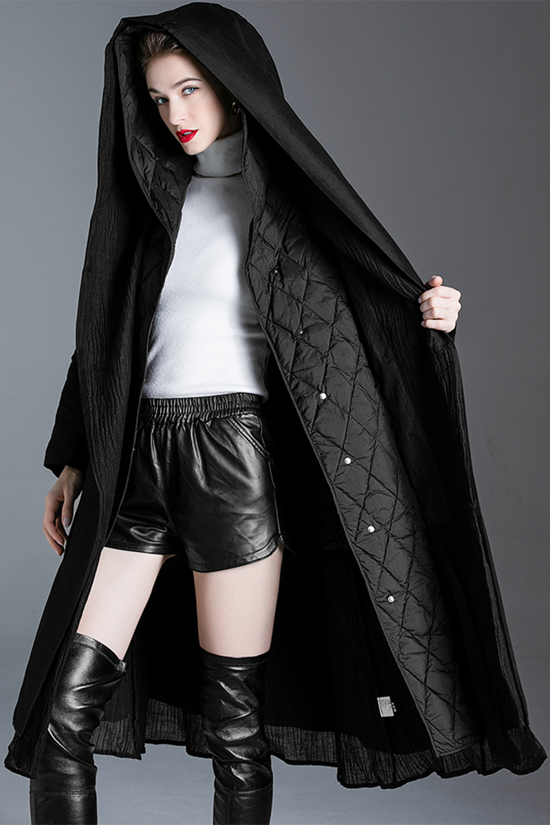 Casual Pocket Lace Up White duck down Hooded Outerwear(Down content 86%~90%)