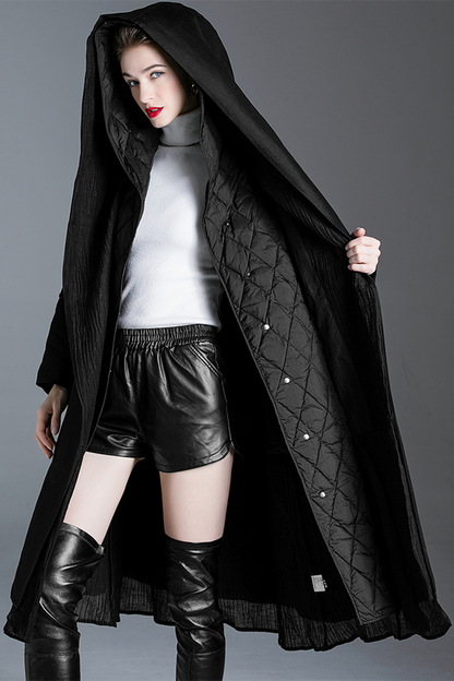 Casual Pocket Lace Up White duck down Hooded Outerwear(Down content 86%~90%)