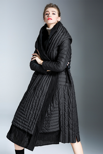 Casual Lace Up Patchwork Texture White duck down Hooded Outerwear(Down content 86%~90%)