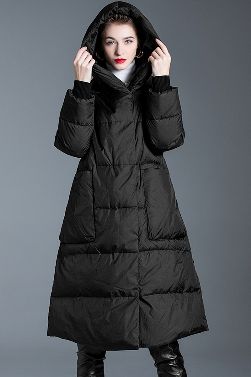 Casual Pocket Patchwork White duck down Hooded Outerwear(Down content 86%~90%)