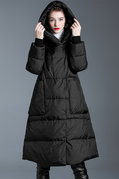 Casual Pocket Patchwork White duck down Hooded Outerwear(Down content 86%~90%)