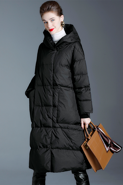 Casual Pocket Patchwork White duck down Hooded Outerwear(Down content 86%~90%)