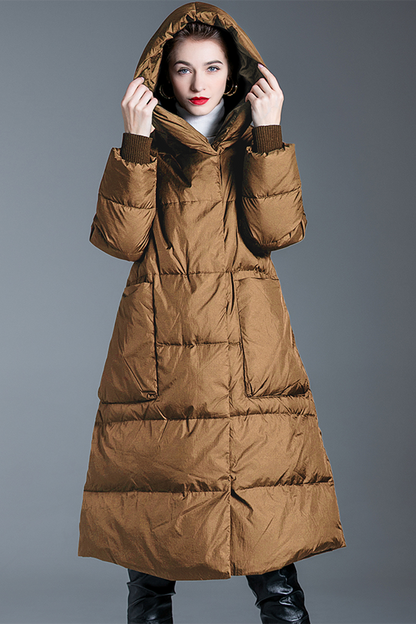 Casual Pocket Patchwork White duck down Hooded Outerwear(Down content 86%~90%)