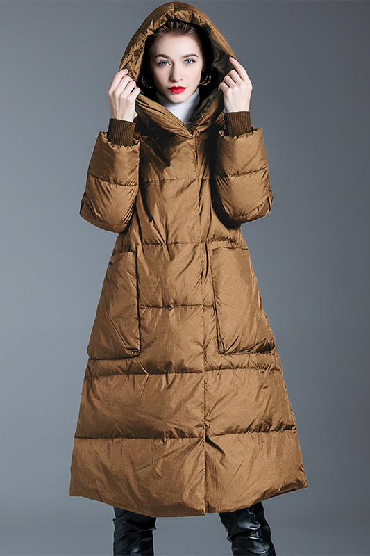 Casual Pocket Patchwork White duck down Hooded Outerwear(Down content 86%~90%)