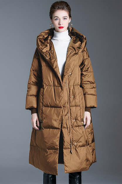 Casual Pocket Patchwork White duck down Hooded Outerwear(Down content 86%~90%)