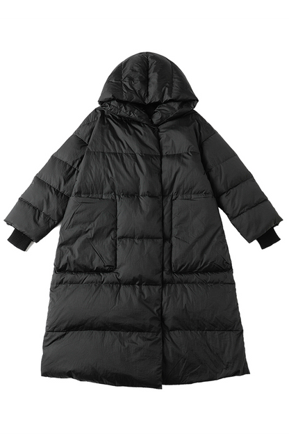 Casual Pocket Patchwork White duck down Hooded Outerwear(Down content 86%~90%)