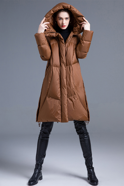 Casual Pocket Zipper White duck down Hooded Outerwear(Down content 86%~90%)