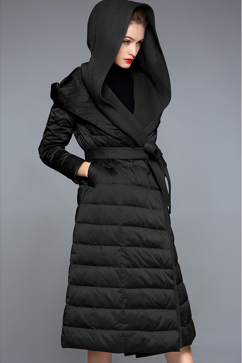 Casual Pocket Lace Up White duck down Hooded Outerwear(Down content 86%~90%)(3 Colors)