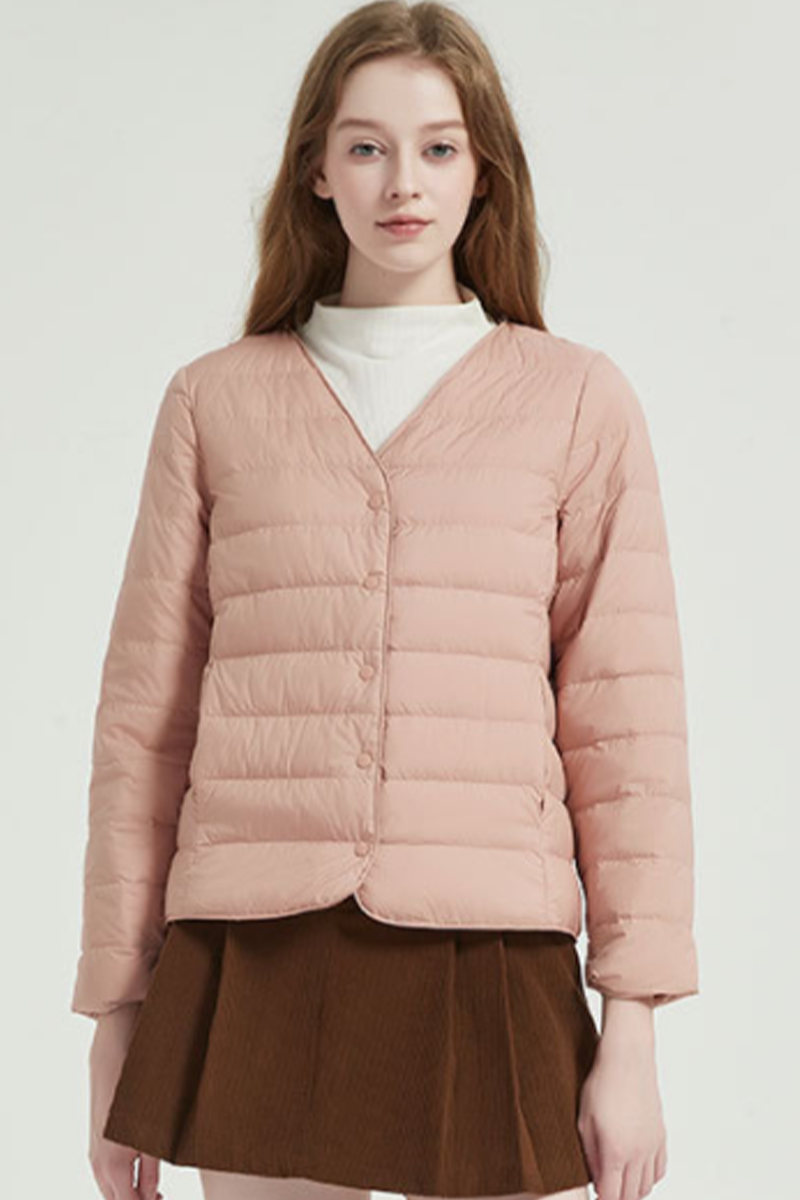 Casual Pocket Buttons White duck down V Neck Outerwear(Down content 86%~90%)(3 Colors)