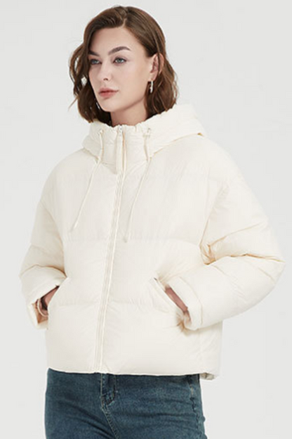 Casual Pocket Zipper White duck down Hooded Outerwear(Down content 86%~90%)(4 Colors)