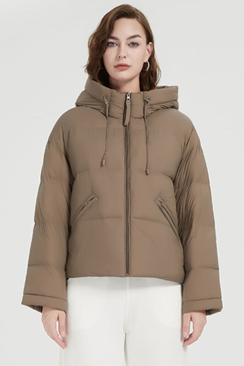 Casual Pocket Zipper White duck down Hooded Outerwear(Down content 86%~90%)(4 Colors)
