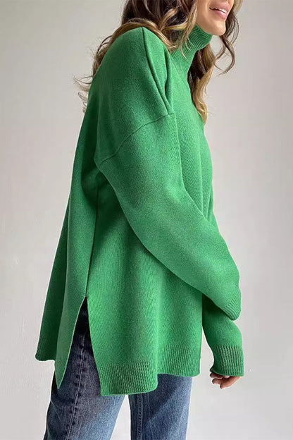 Suéteres casuales de cuello alto con aberturas en colores sólidos (8 colores)