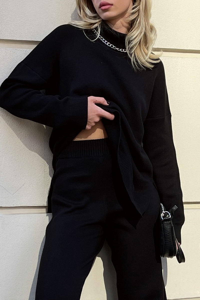 Suéteres casuales de cuello alto con aberturas en colores sólidos (8 colores)