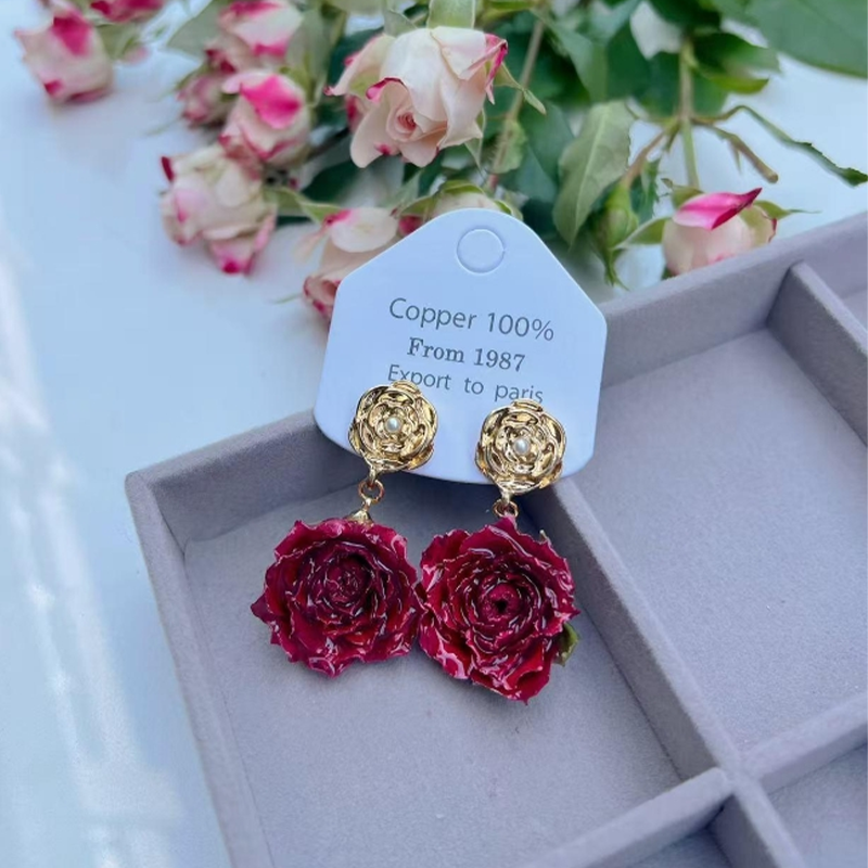 Elegant Real flowers Patchwork Metal Accessories Trim Earrings(Each one is unique)(17 Colors)