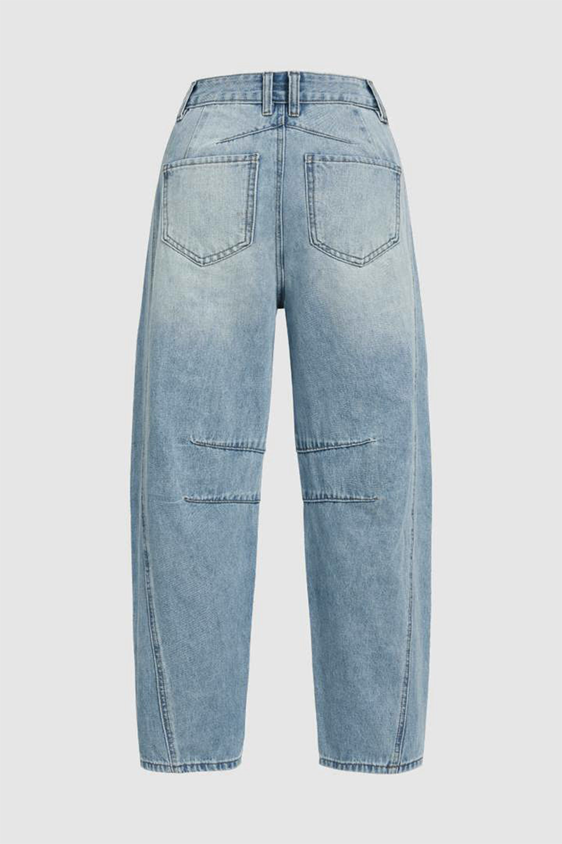 Casual Distressed Contrast Mid Waist Denim Jeans