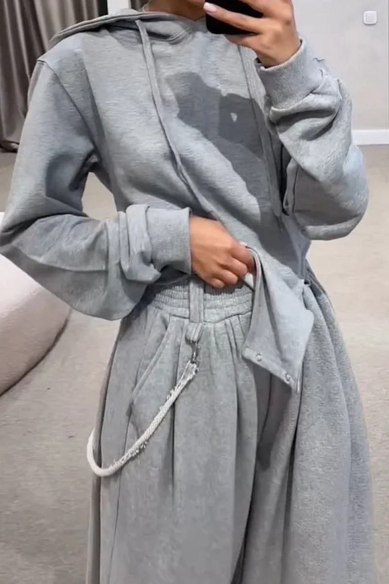 Conjunto informal de dos piezas con capucha, manga larga y bolsillo con cordón ajustable