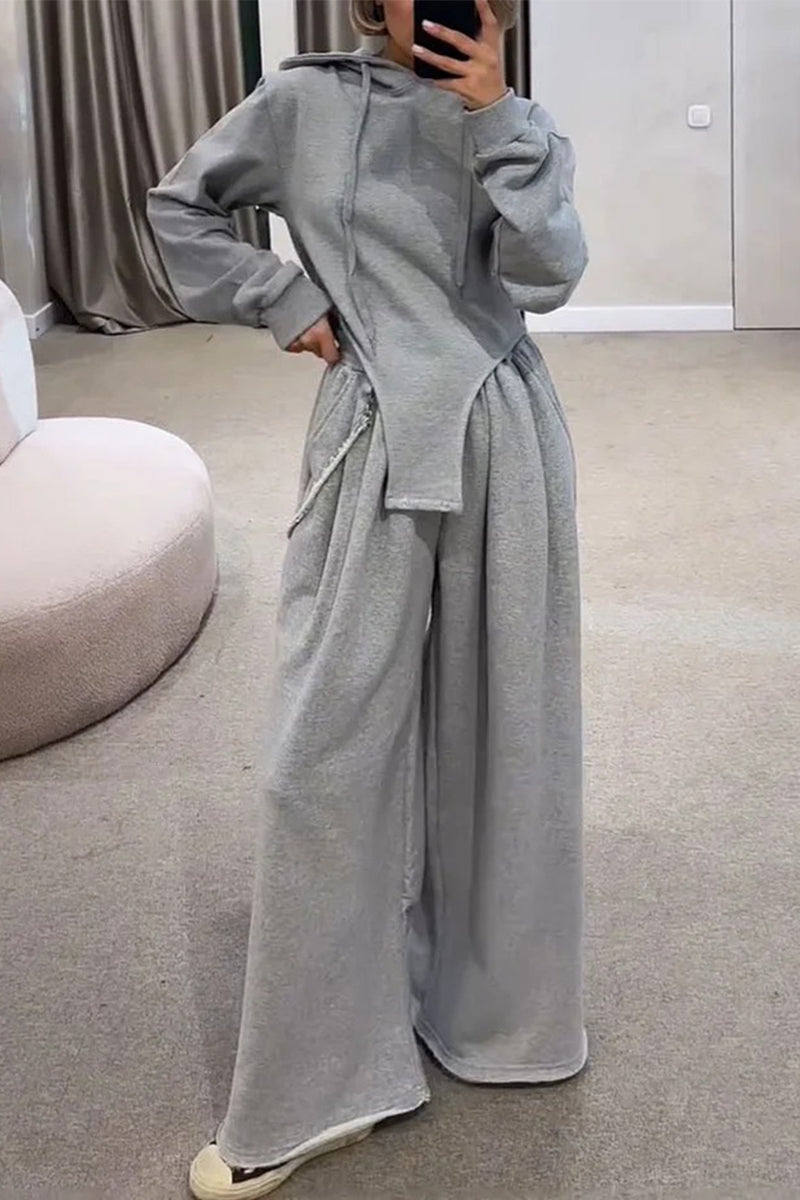 Conjunto informal de dos piezas con capucha, manga larga y bolsillo con cordón ajustable