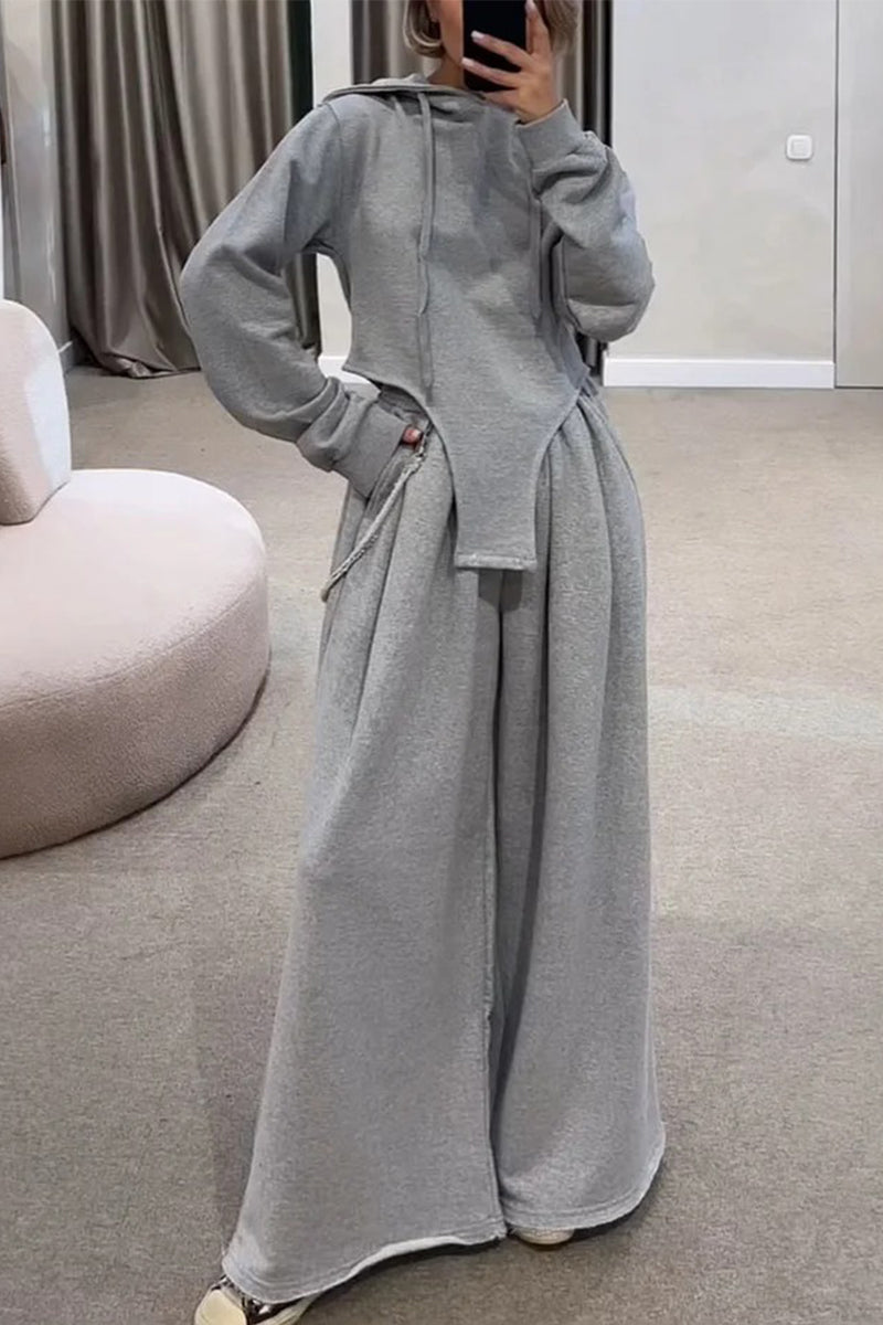 Conjunto informal de dos piezas con capucha, manga larga y bolsillo con cordón ajustable