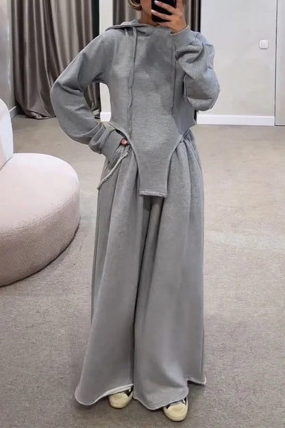 Conjunto informal de dos piezas con capucha, manga larga y bolsillo con cordón ajustable