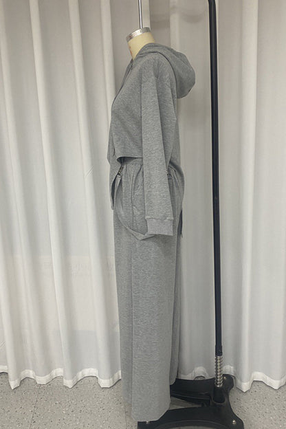 Conjunto informal de dos piezas con capucha, manga larga y bolsillo con cordón ajustable