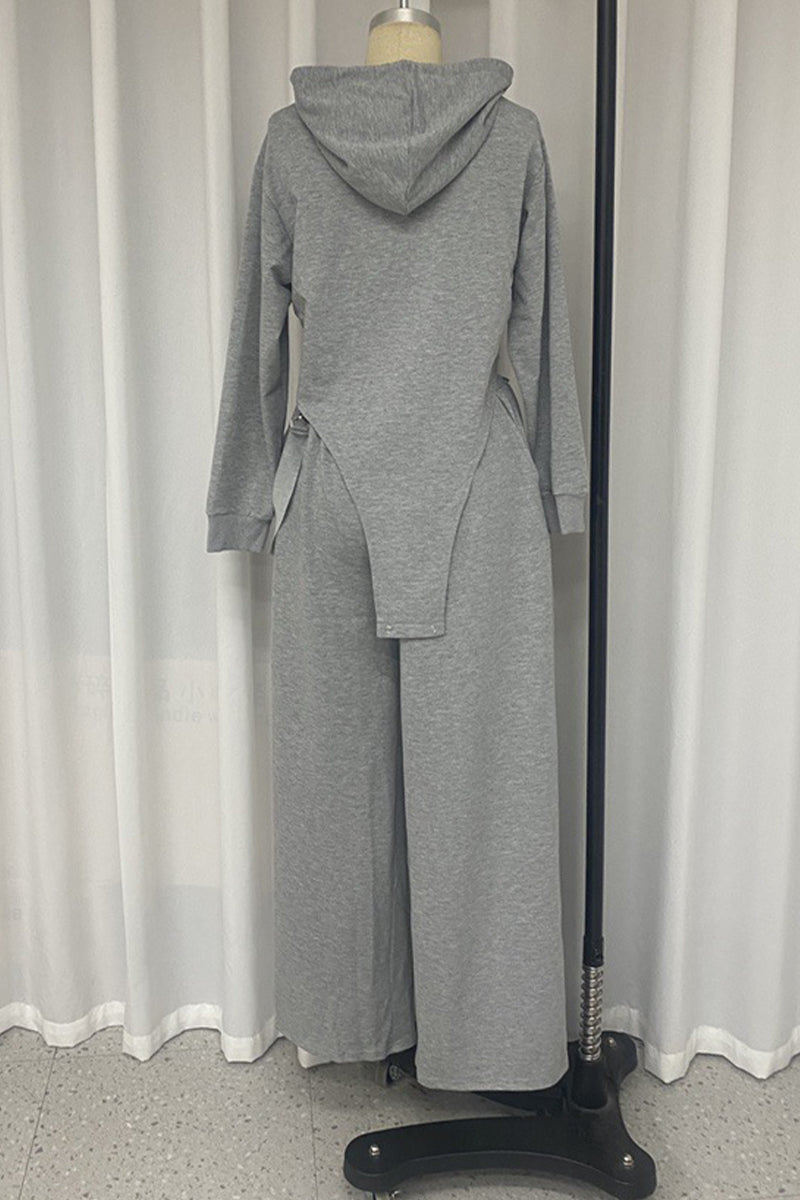 Conjunto informal de dos piezas con capucha, manga larga y bolsillo con cordón ajustable