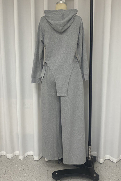 Conjunto informal de dos piezas con capucha, manga larga y bolsillo con cordón ajustable