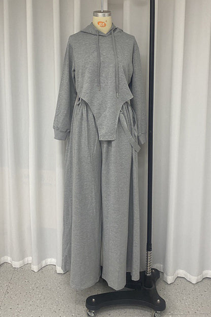 Conjunto informal de dos piezas con capucha, manga larga y bolsillo con cordón ajustable