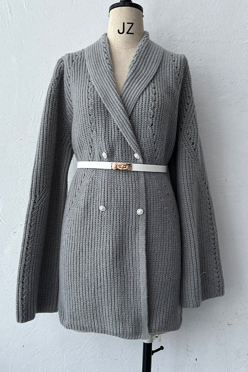Casual With Belt Weave Turndown Collar Outerwear(3 Colors)