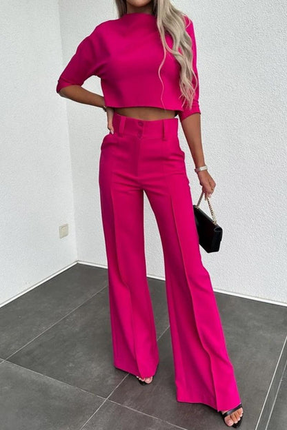 Conjunto informal básico de cuello alto, tres cuartos y dos piezas (6 colores)