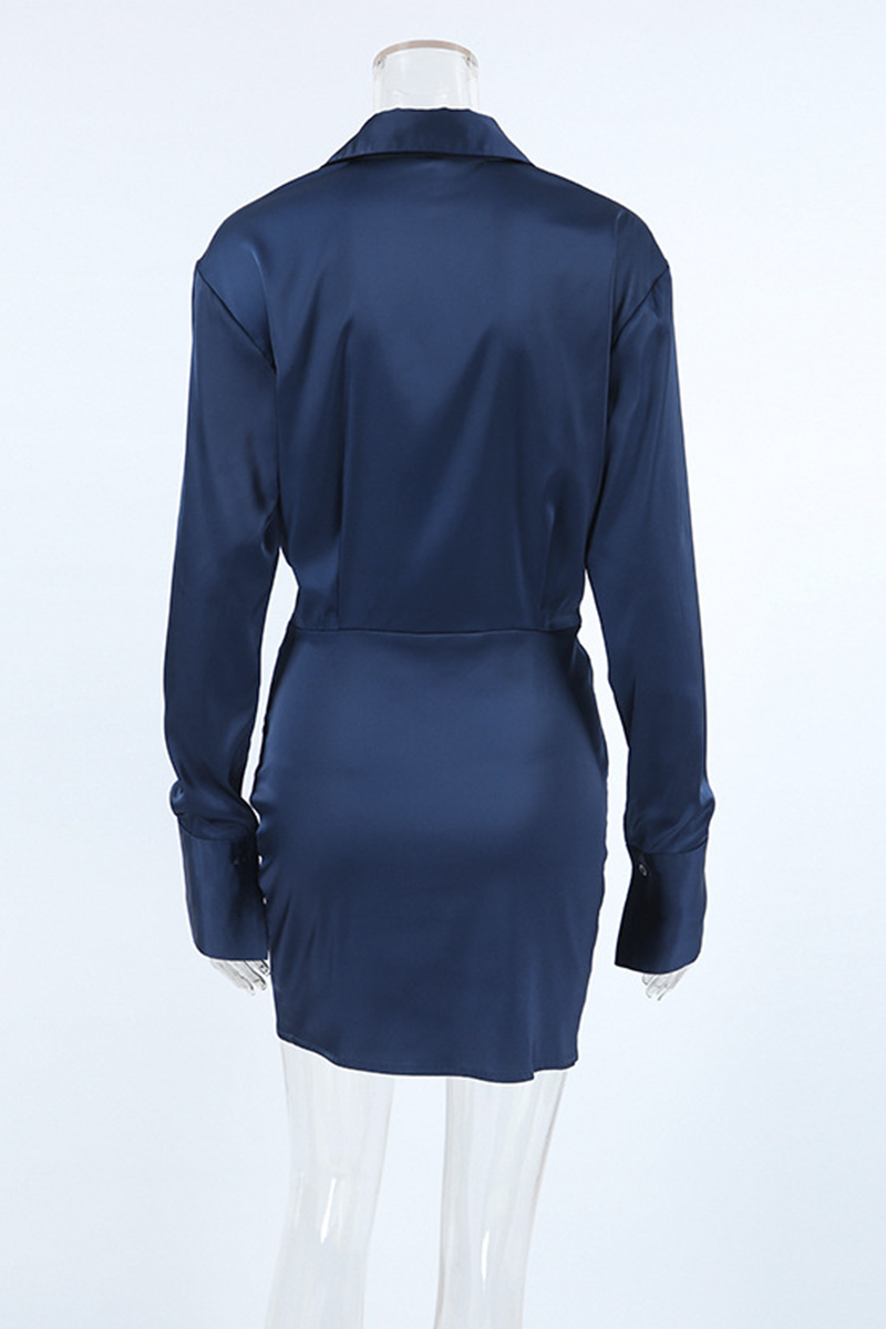 Vestidos camiseros sexys con cuello alto y fruncido irregular