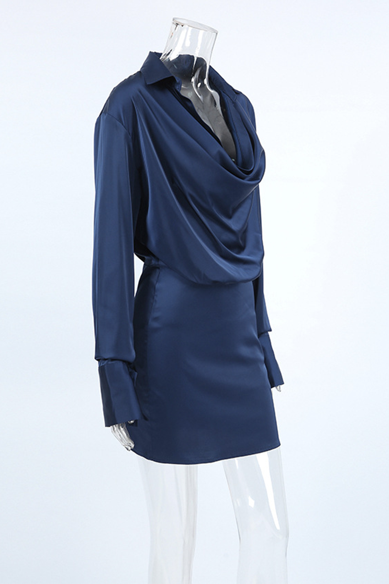 Vestidos camiseros sexys con cuello alto y fruncido irregular