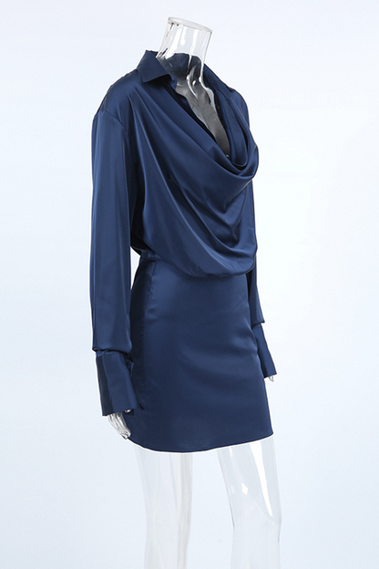 Vestidos camiseros sexys con cuello alto y fruncido irregular